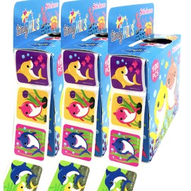 Tiny Mills Shark Family Stickers for Kids Party Favor Supplies Pack (1200 Stickers Total) Pack of 12 Sticker Dispensers with 100 Stickers/Dispenser Birthday Party Goody Bag Filler, Classroom Rewards