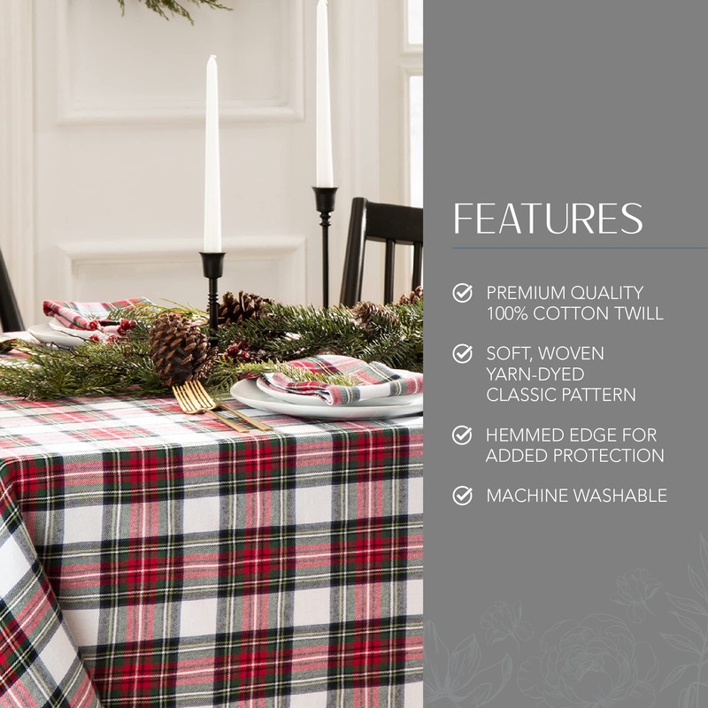 Elrene Home Fashions Christmas Classic Holiday Plaid Cotton Tablecloth, Holiday