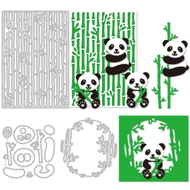 GLOBLELAND 3Pcs Panda and Bamboo Metal Cutting Dies Oriental Animals Die Cuts for DIY Scrapbooking Wedding Birthday Valentine's Day Cards Making Album Envelope Decoration, Matte Platinum