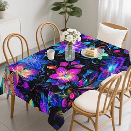 Rectangular Waterproof Tablecloths 60 x 84 inches (150 x 210 cm) Wipe Clean Tablecloths Made of PVC-Free Fabric Colourful Lotus Designs for Indoor and Outdoor Use