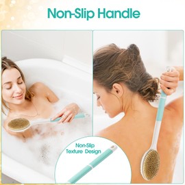 Backski Backski Back Scrubber Anti Slip for Shower,Back Brush Long Handle with Soft and Stiff Bristles,Body Scrubber for Bath or Dry Brush(Green)