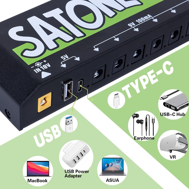 Satone Guitar Pedal Power Supply,12 DC Output(100/300/500ma) Pedal Board Power
