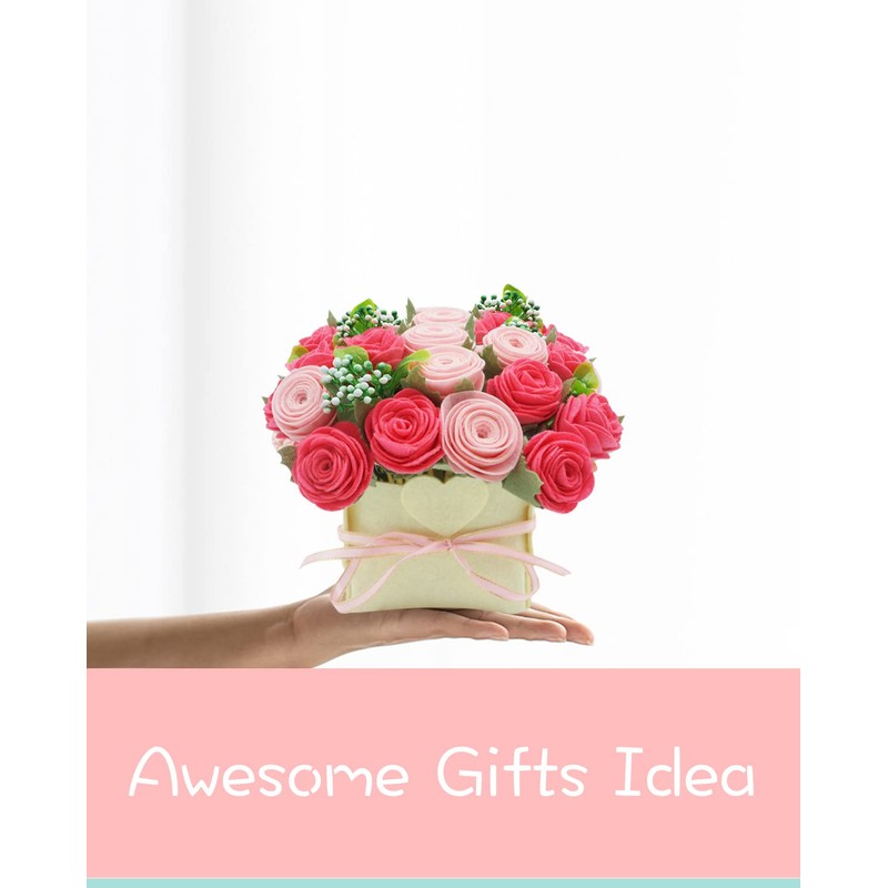 DIY Felt Flower Kit, Felt Pink Rose Bouquet Kit, Floral