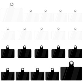 salbsever 20 Pcs Cell Phone Lanyard Tether Tab with Metal Ring, Phone Lanyard Patch Pad PVC Patches Sticker Pad Universal Replacement Attachment Cellphone Tether for Smartphone Strap Black and White