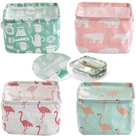 4 Stück Aufbewahrungskorb, Faltbare Stoff Aufbewahrungsbox Organizer mit 2 Griffen, Wasserdicht Aufbewahrungskörbe Kinder Klein Leinen Speicher Organizer Sets für Regale&Schreibtische-19.5*16.5*12.5cm