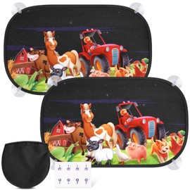 Pack of 2 Sun Protection Car Baby with UV Protection, 51 x 31 cm Car Window Sun Protection Children, 8 Suction Cups and Farm Theme