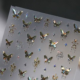 Butterfly Nail Art Stickers Decals 5D Embossed Butterfly Nail Decals 1PCS Shiny Golden Butterflies Star Exquisite Design Nail Adhesive Stickers for Women Spring Manicure Nail Art Decorations Supplies
