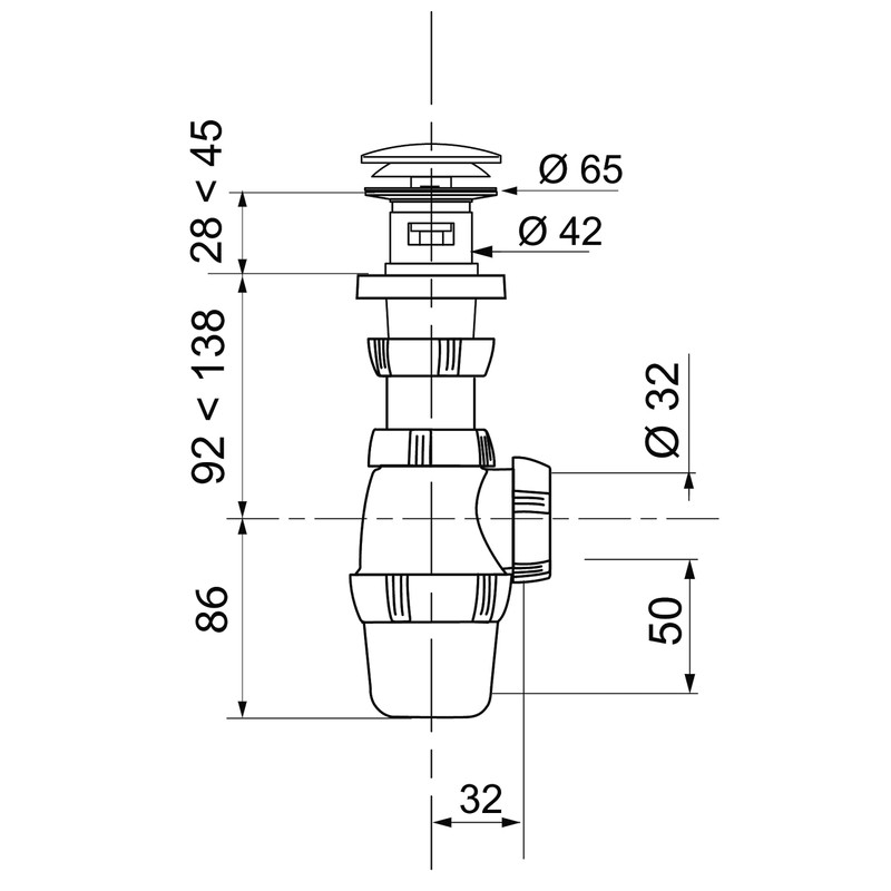 Wirquin Quick-Clac SP50099 Drain Fitting/with Siphon/with Stopper/Chrome