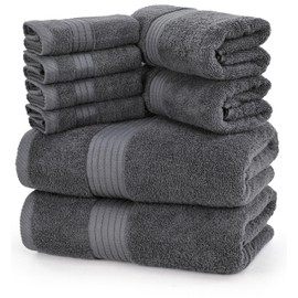 Utopia Towels 8 Piece Premium Towel Set, 2 Bath, 2 Hand, and 4 Washcloths, 100% Ring Spun Cotton, Highly Absorbent Towels for Bathroom, Sports, and Hotel, Grey