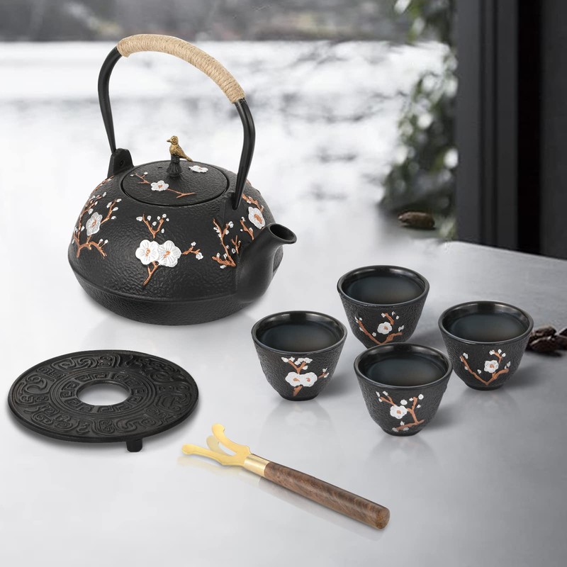 Dyna-Living Cast Iron Teapot Japanese Tea Kettle Set 1200ml/40.6oz Japanese