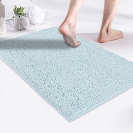MAYSHINE Non-Slip Bathroom Rug Shag Shower Mat(17x24 Inches) Machine Washable Carpet, Bath Mats with Water Absorbent Soft Microfibers of Spa Blue