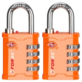 FORGE 4 Digit 17067 TSA Approved Gun Box, Tool Box and Case Lock, Combination Padlock for Travel Orange 2 Locks
