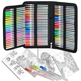 Typecho Gel Pens, Art 72 Pack Gel Ink Pen Set with Portable Travel Case for Kids, Adult Coloring Books, Drawing, Doodling, Crafting, Back to School Art Supplies (72 Muti Colors)