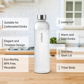 VINSUN Water Bottle 1L White - BPA free, Leak-proof, Reusable, Tritan - Drinks Bottle for Sports, Gym, Travel, School, Cycling, Running, Work