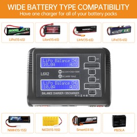 LiPo Battery Charger Dual RC Battery Charger Discharger 240W 10A for 1-6S LiPo LiHV Li-ion Life 1-15S NiCD NiMH PB Smart Batteries, Dual Channel Fast Balance Charger, RC Car Drone Boat