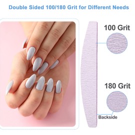 Nail Files (50 Pcs), 100/180 Grit Nail File Emery Board Bulk for Acrylic Nails and Natural Nails, Limas para Unas Acrilicas Profesional Pack Filers for Gel Nail Double Sided Manicure Curved Gray