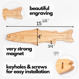 Premium Mangetic Knife Holder for Wall - Strong Heavy-Duty 16" Engraved Magnet for Knives - Wall or Refrigerator Kitchen Magnetic Knife Stripe - Designed in U.S. (Trout)