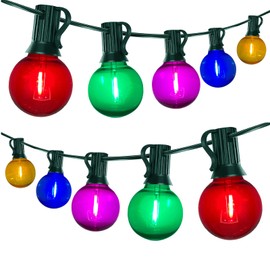50Ft Outdoor Clear Multicolor Lights, G40 Globe Patio String Lights with 25 Colorful Bulbs(2 Spare), Outside Christmas Lights for Holiday Party Backyard Christmas