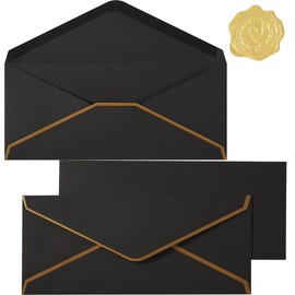 30 Pack Thick #10 Business Envelopes with Gold Border, 4 1/8 x 9 1/2 Thick Paper Standard Envelopes with Stickers for Office, Checks, Letter Mailing, Invoices (Black)