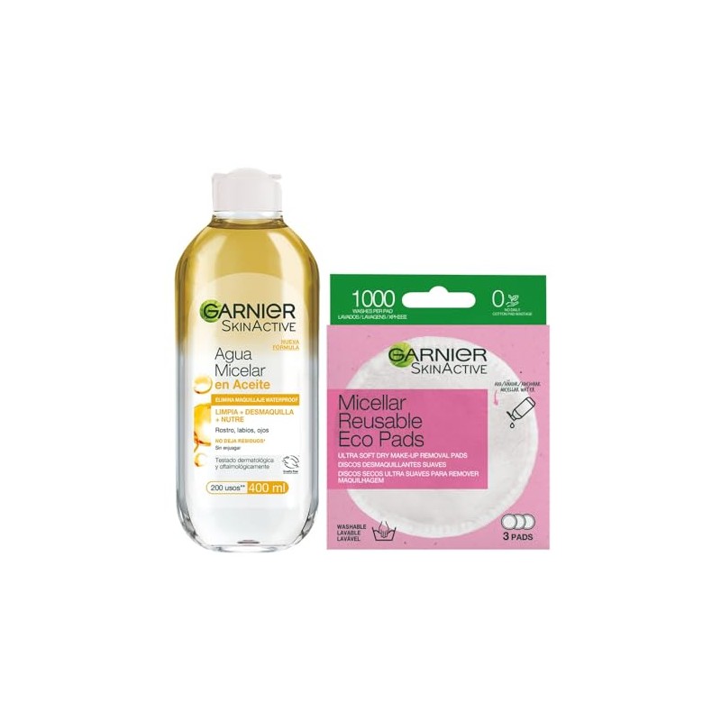 Kit Garnier Skin Active Micelar Bifásica 400ml + Ecopads