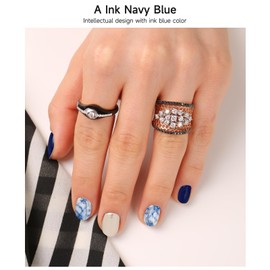 Semi Cured Gel Nail Strips (Ink Navy Blue), 28 pcs UV Gel Nail Stickers for Women Work with Any UV Lamps, Salon Quality Nails Wraps for Home DIY Nails Art