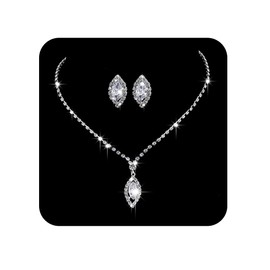 Unicra Bride Wedding Necklace Earrings Set Rhinestone Silver Jewelry Set Silver Bridal Choker for Women and Girls (C)