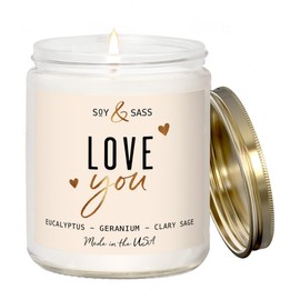 Valentines Day Gifts for Her, Valentine Candles -"I Love You" Candle, w/Eucalyptus & Geranium I I Love You Gifts for Her I Valentines Day Candle for Wife, Girlfriend I 9oz, 50Hr Burn, USA Made