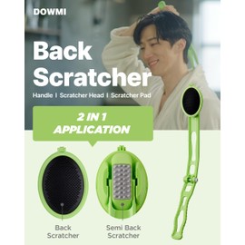 DOWMI Body Back Scratcher - 48.3 cm 折りたたみ式ロングカーブハンドル、交換可能なブラシヘッド付き - 洗えるパッド - 背中と体のかゆみを緩和 - 女性と男性のためのポータブルバックスクラッチャー