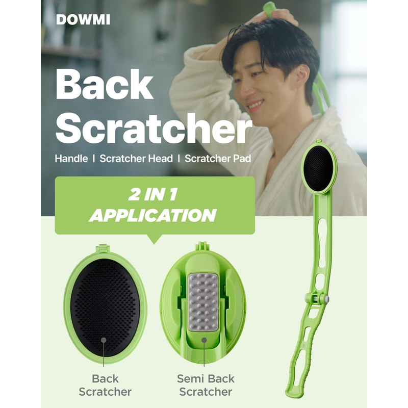 DOWMI Body Back Scratcher - 48.3 cm 折りたたみ式ロングカーブハンドル、交換可能なブラシヘッド付き - 洗えるパッド