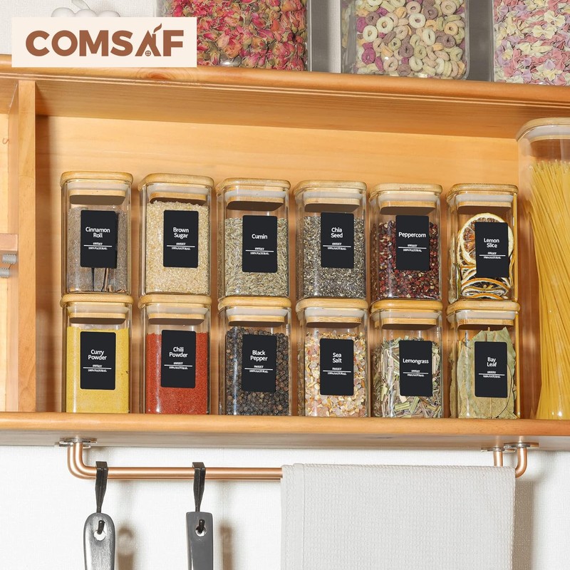 ComSaf 12Pcs Glass Spice Jars with Bamboo Lid, 8oz Airtight