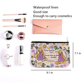Princess Hair Sun Cosmetic Bag Small Makeup Bag Fairy Tales Fans Gift Birthday Christmas Gift Ideas Inspirational Gifts for Women Girls Travel Toiletry Makeup Organizer Zipper Pouch You Are Braver