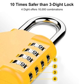 Combination Padlock,4 Digit Combination Lock, Locker Padlocks with Code Heavy Duty Weatherproof Padlock Outdoor Combination Lock for School Gym Locker,Sports Locker,Fence, Toolbox,Gate, 1pcs Yellow