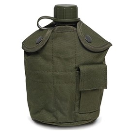 Water Canteen Portable Leakproof 1L Aluminium Canteen with PE Cap & Oxford Pouch Multi-Purpose Water Bottle for Camping, Hiking, Mountain Climbing, Outdoor Flat Bottle