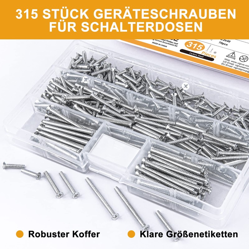VIGRUE 315 pieces device screws for switch boxes, machine screws,