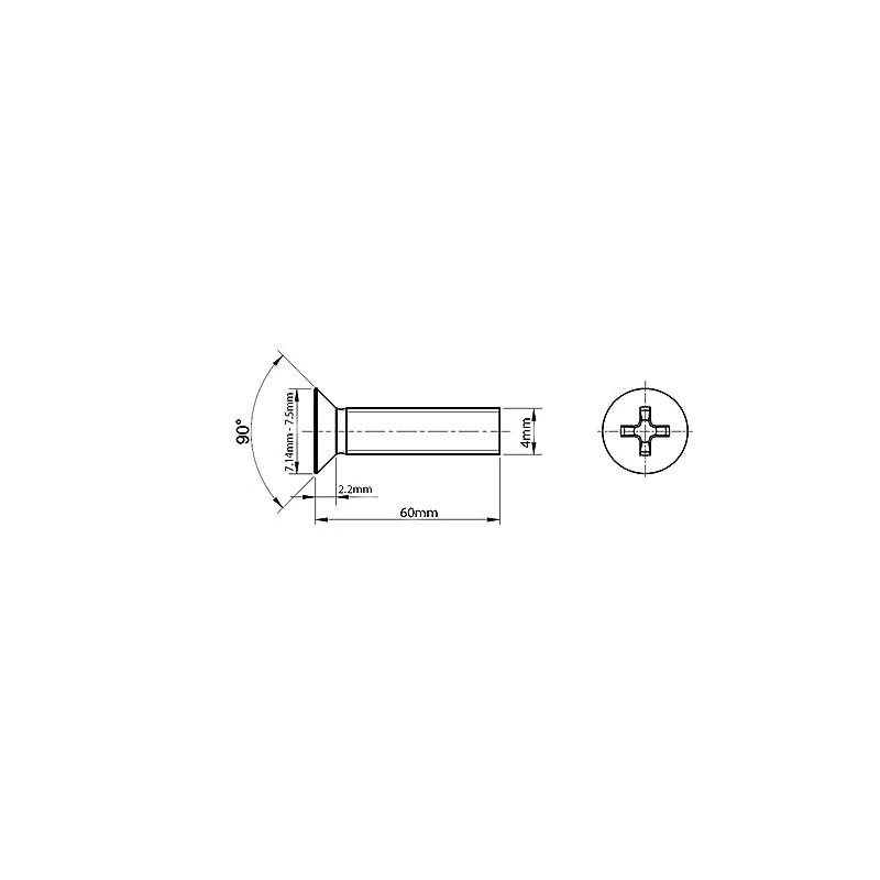 M4 (4mm x 60mm) Phillips Countersunk Machine Screws Flat Head