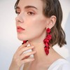 TOFBS Women's Elegant Drop Statement Tassel Earrings Rose Petals Earrings