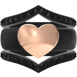 Rinfit Womens Silicone Wedding Ring with Stainless Steel Heart - Silicone Engagement Ring for Women - Heart Collection - Black/Rose Gold with 2 Stackable Rings, Size 4