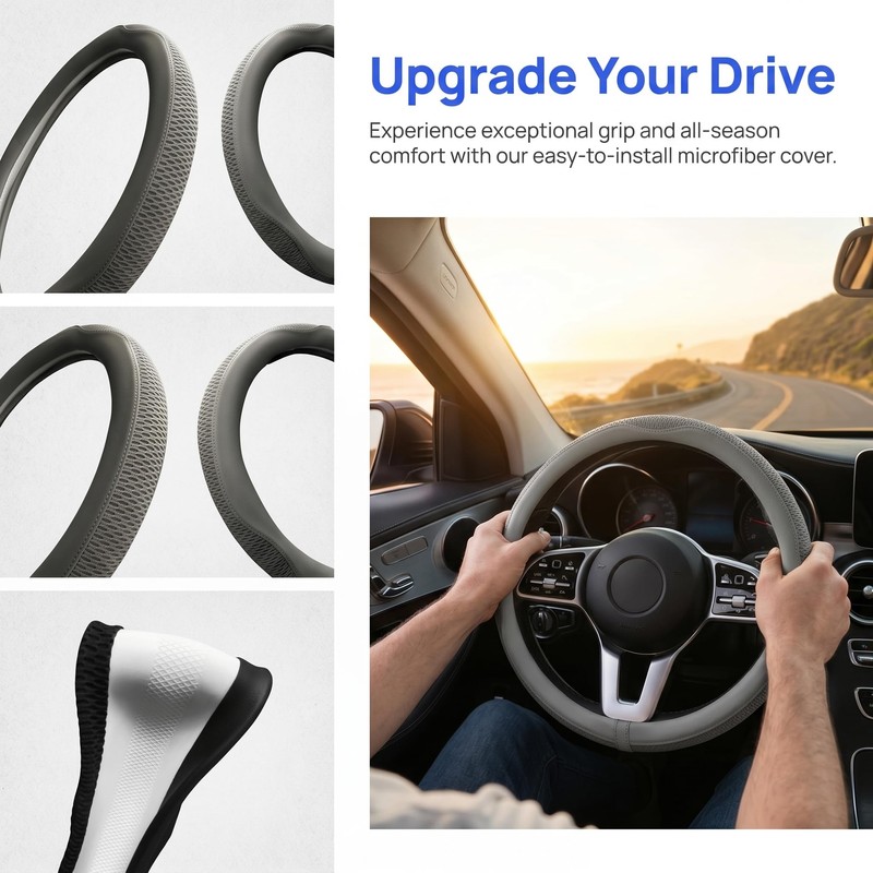 15 Inch Car Steering Wheel Cover, Microfiber Ice Silk Anti-Slip