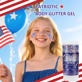 Patriotic Red White and Blue Glitter Stick, 4th of July Outfits for Body & Hair, Women Kids Fourth of July Accessories, Face Hair Glitter for Independence Day, Memorial Day, Veterans Day