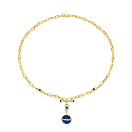 18K Gold Plated Blue Natural Stone Lapis Lazuli Round Globe Oval medallion necklace for women Pendant with CZ Chain Necklace For Women by SNGIA, Chunky Layered Trendy Birthstone Gemstone Statement