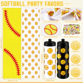FuWeave 24 Pcs Softball Water Bottle Softball Cooling Towel Set with 50 Sticker Sports Party Favors Include 6 Reusable Sports Squeeze Water Bottle 6 Ice Towel Breathable Fast Drying for Team Gifts