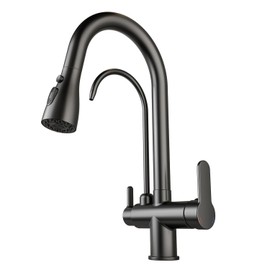 SoliForge Stainless Steel Kitchen Faucet with Filter, 2 Handle 3-in-1 Water Filter Faucet with Pull Down Sprayer, Drinking Water Faucet for Kitchen Sink，Reverse Osmosis Faucet (Black)