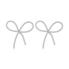 Bow Heart Rhinestone Earrings for Women Silver/Gold Plated Cubic Zirconia Bow Knot Drop Earrings for Women Gift Pearl Drop Cute Bow Earrings…, Copper, Agate