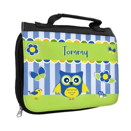 Toiletry Bag with Name Tommy and Owl Motif, Toiletry Bag with First Name, Wash Bag for Children, black