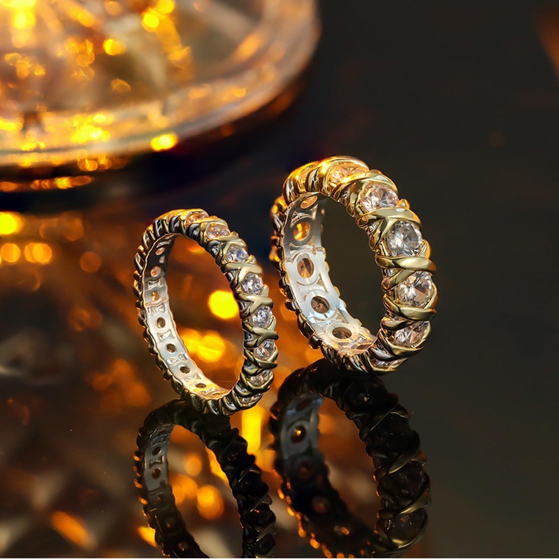 Leaocean Gold CZ Wedding Band Rings For Women, Cubic Zirconia