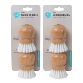 Martha Stewart Mini Palm Dish Brushes, 4 Count – Ergonomic Beechwood Handle for Comfortable Cleaning
