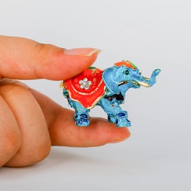 SEVENBEES Small Lucky Blue Elephant Jewelry Trinket Box Hinged Enameled Elephant Figurine and Statue Jewelry Boxes for Girls or Women