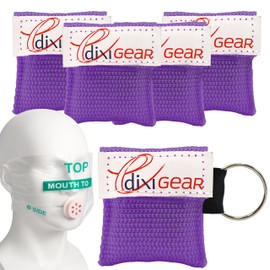 Ever Ready First Aid CPR Mask for Pocket or Key Chain, CPR Emergency Face Shield with One-Way Valve Breathing Barrier for First Aid or AED Training, 5 Count - Purple