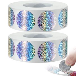 Leinuosen Scratch Offs Sticker DIY Round Holographic Scratch off Stickers Silver Hologram Glitter Labels Make Your Own Lottery Ticket Gift for Office party Games,1 x 1 Inch Circle(2000 Pieces)