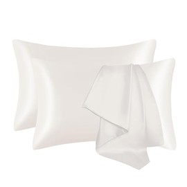 GVTECH Fundas de Almohada de Satén (Paquete de 2), Funda de Almohada para Cabello y Piel Lujo Suave Transpirable Estándar Tamaño Queen con Cierre de sobre, 50 x 75 cm (Blanco)